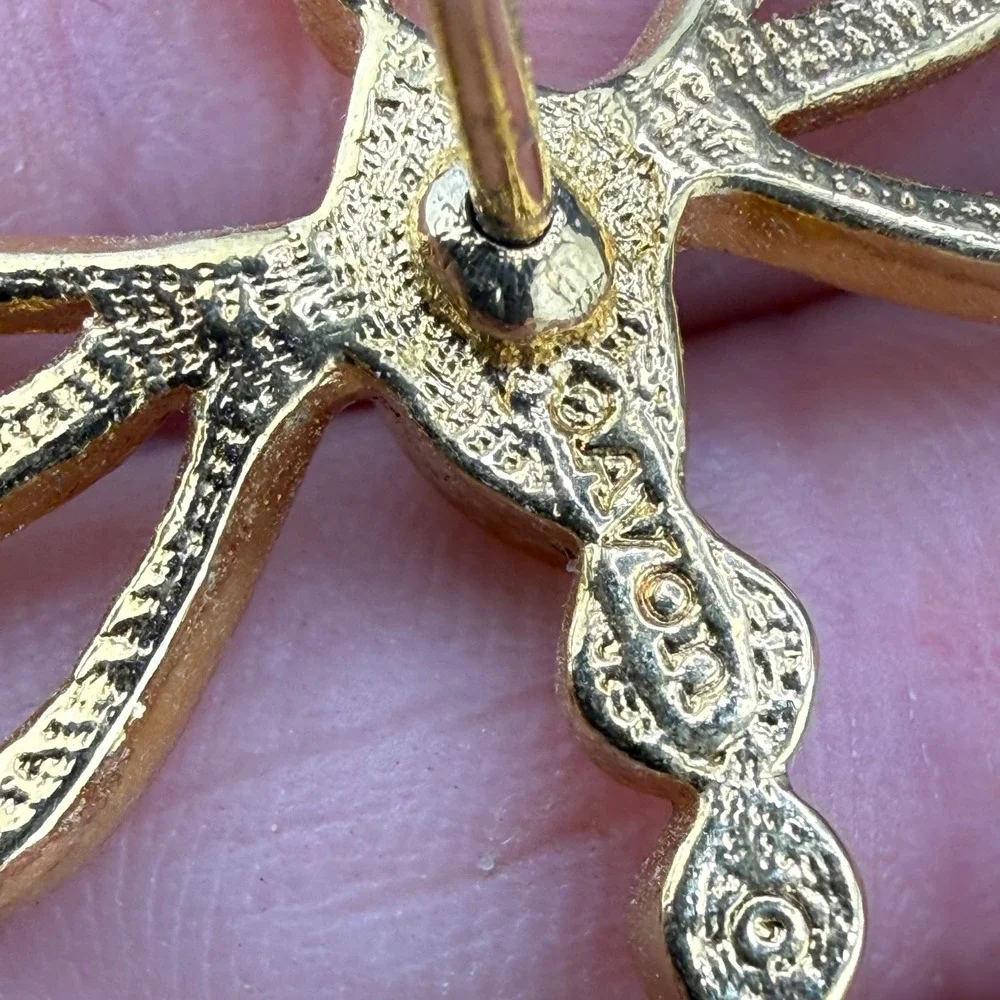Vintage Avon Dragonfly Pin Gold Tone AB Crystal Rhinestone Small